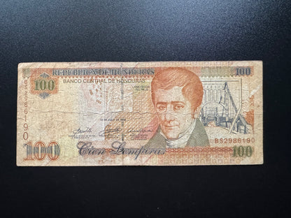 Honduras 100 Lempiras Banknote 2006 Old Circulated Paper Bank Bills P-77h