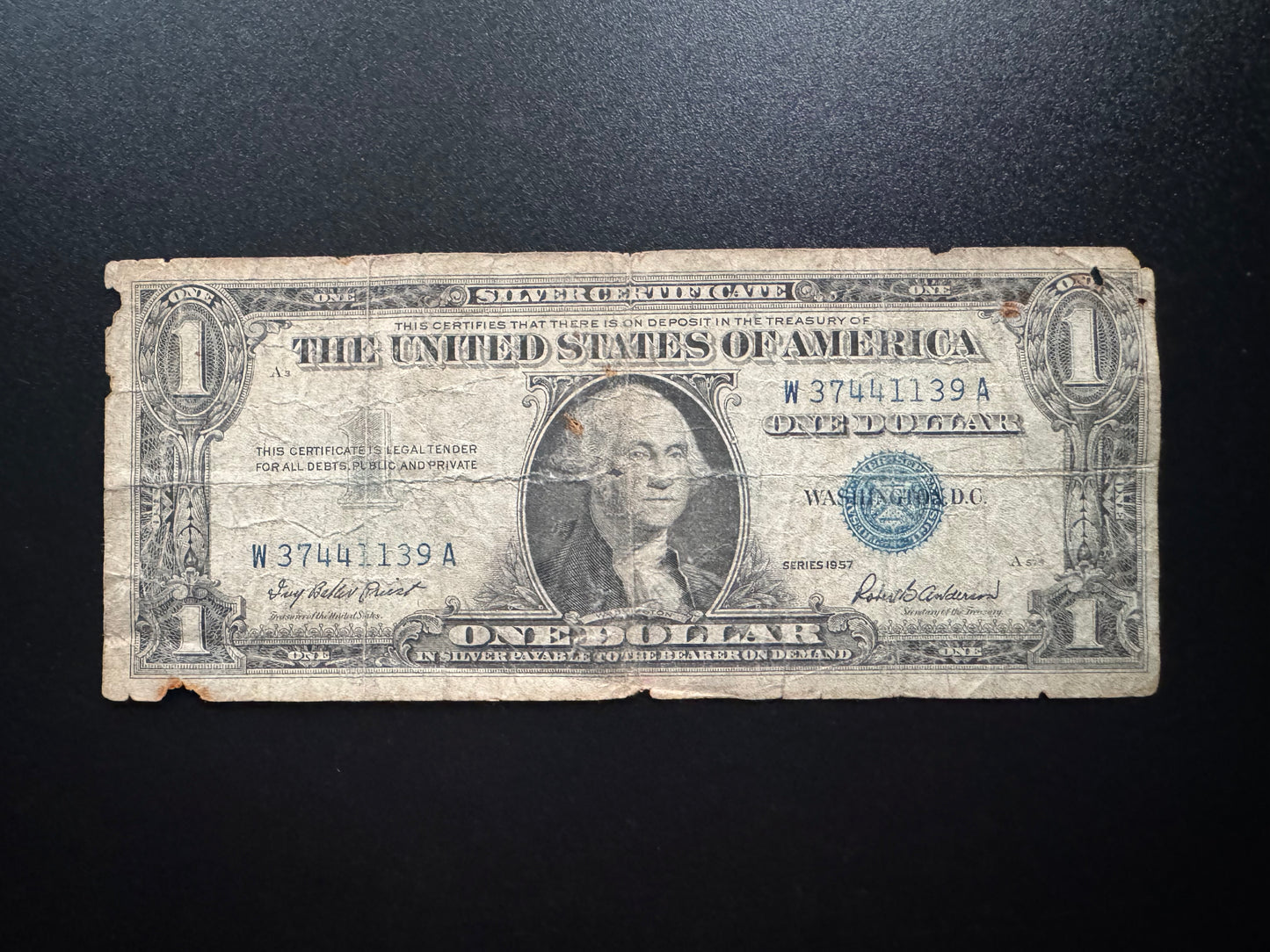 US $1 Dollar 1957 Old Circulated SILVER CERTIFICATE USA Banknote Bank Bill