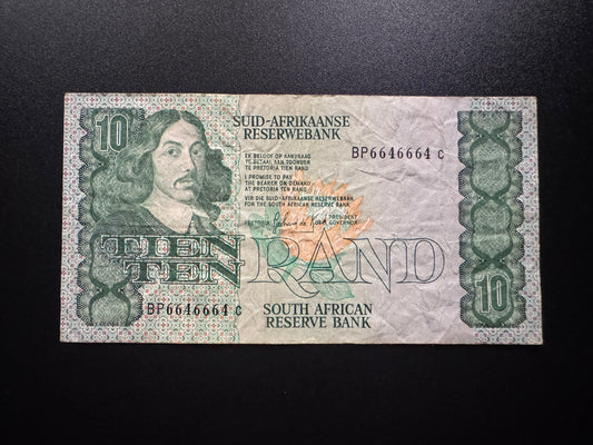 South Africa 10 Rands Banknote 1993 S/N Fancy Numbers 66 46 66 64 Bills P-120e