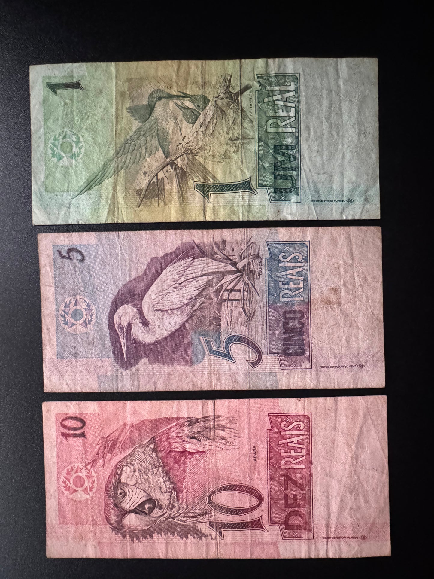 Brazil 1,5,10 Reais Banknotes old Circulated Paper Money Bank Bills 3Pcs/Lot