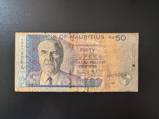 Mauritius 50 Rupees Banknote 2001 Old Circulated Bank Bill
