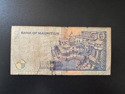 Mauritius 50 Rupees Banknote 2001 Old Circulated Bank Bill