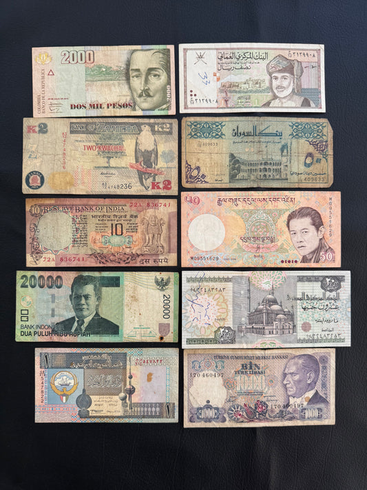 10 Pcs Mixed Collectible Banknotes | World Banknote Lot from 10 Different Countries – Set 01