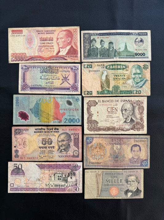 10 Pcs Mixed Collectible Banknotes | World Banknote Lot from 10 Different Countries – Set 02
