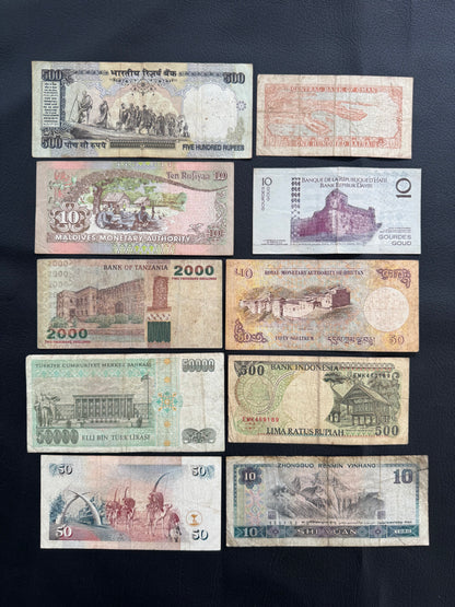 10 Pcs Mixed Collectible Banknotes | World Banknote Lot from 10 Different Countries – Set 07