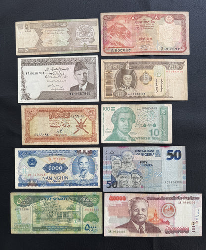 10 Pcs Mixed Collectible Banknotes | World Banknote Lot from 10 Different Countries – Set 08