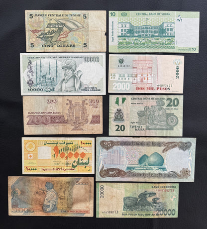 10 Pcs Mixed Collectible Banknotes | World Banknote Lot from 10 Different Countries – Set 09