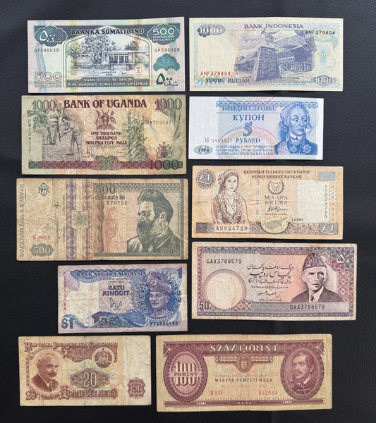 10 Pcs Mixed Collectible Banknotes | World Banknote Lot from 10 Different Countries – Set 10