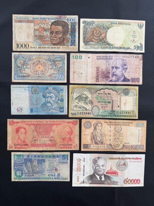 10 Pcs Mixed Collectible Banknotes | World Banknote Lot from 10 Different Countries – Set 11