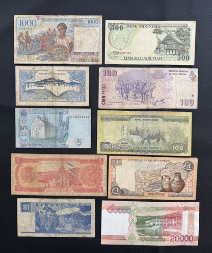 10 Pcs Mixed Collectible Banknotes | World Banknote Lot from 10 Different Countries – Set 11