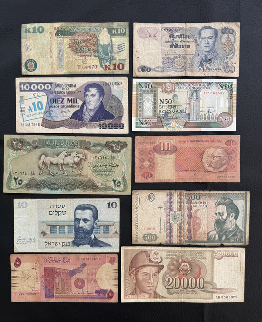 10 Pcs Mixed Collectible Banknotes | World Banknote Lot from 10 Different Countries – Set 12