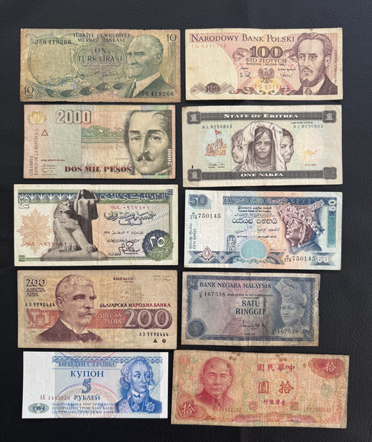 10 Pcs Mixed Collectible Banknotes | World Banknote Lot from 10 Different Countries – Set 14