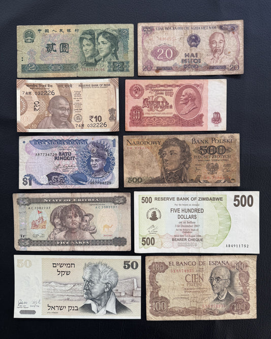 10 Pcs Mixed Collectible Banknotes | World Banknote Lot from 10 Different Countries – Set 15