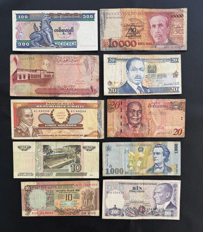 10 Pcs Mixed Collectible Banknotes | World Banknote Lot from 10 Different Countries – Set 17