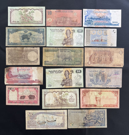 17 Pcs Mixed Collectible Banknotes | World Banknote Lot from 7 Different Countries – Set 18