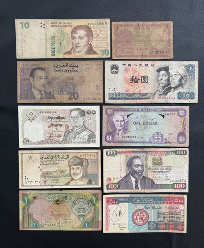 10 Pcs Mixed Collectible Banknotes | World Banknote Lot from 10 Different Countries – Set 20