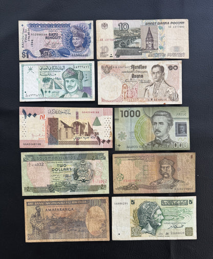 10 Pcs Mixed Collectible Banknotes | World Banknote Lot from 10 Different Countries – Set 21