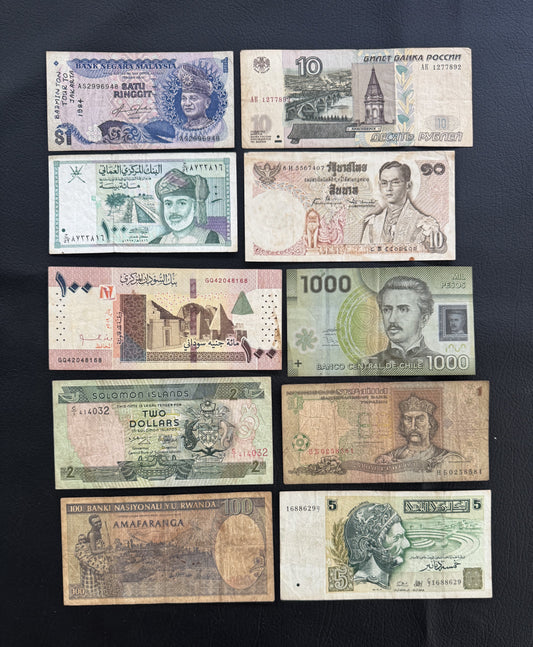10 Pcs Mixed Collectible Banknotes | World Banknote Lot from 10 Different Countries – Set 21