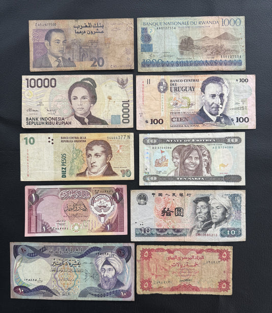 10 Pcs Mixed Collectible Banknotes | World Banknote Lot from 10 Different Countries – Set 22