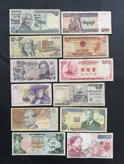 12 Pcs Mixed Collectible Banknotes | World Banknote Lot from 12 Different Countries – Set 24