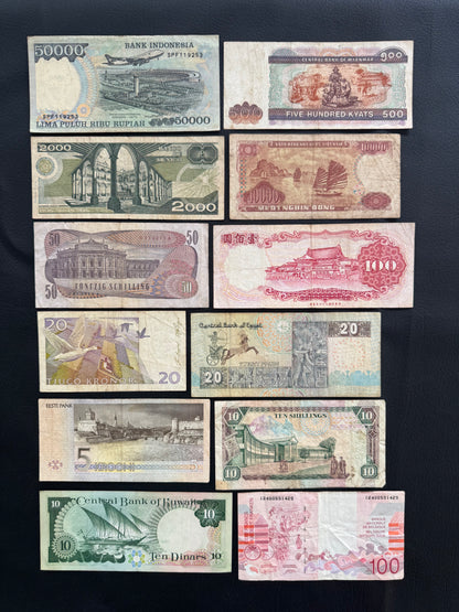 12 Pcs Mixed Collectible Banknotes | World Banknote Lot from 12 Different Countries – Set 24