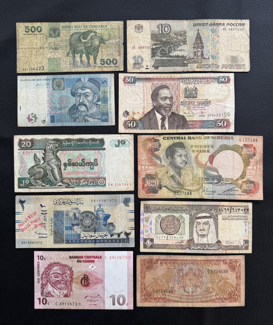 10 Pcs Mixed Collectible Banknotes | World Banknote Lot from 10 Different Countries – Set 25