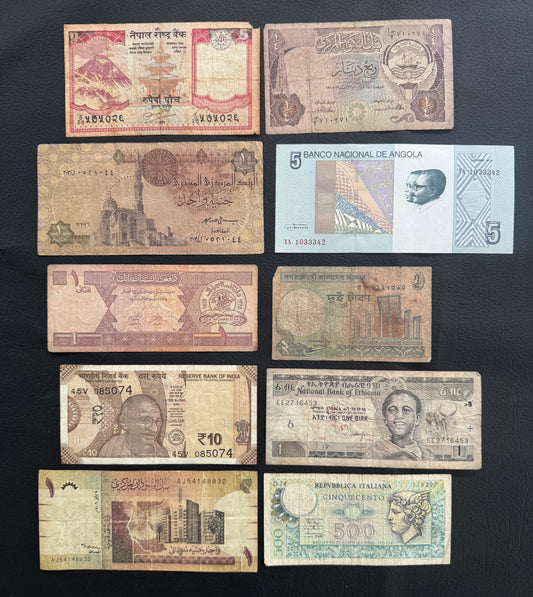 10 Pcs Mixed Collectible Banknotes | World Banknote Lot from 10 Different Countries – Set 26