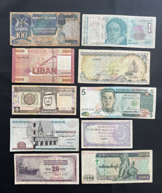 10 Pcs Mixed Collectible Banknotes | World Banknote Lot from 10 Different Countries – Set 27