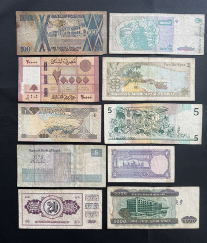 10 Pcs Mixed Collectible Banknotes | World Banknote Lot from 10 Different Countries – Set 27