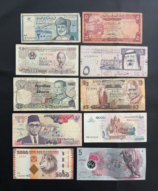 10 Pcs Mixed Collectible Banknotes | World Banknote Lot from 10 Different Countries – Set 28