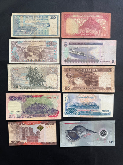 10 Pcs Mixed Collectible Banknotes | World Banknote Lot from 10 Different Countries – Set 28