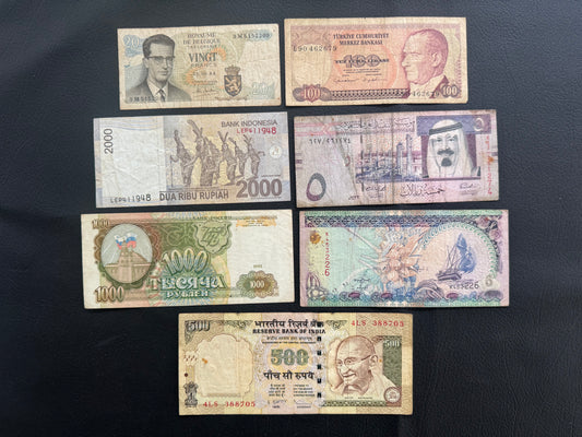 7 Pcs Mixed Collectible Banknotes | World Banknote Lot from 7 Different Countries – Set 29