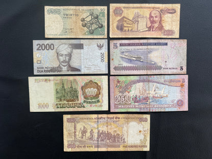 7 Pcs Mixed Collectible Banknotes | World Banknote Lot from 7 Different Countries – Set 29