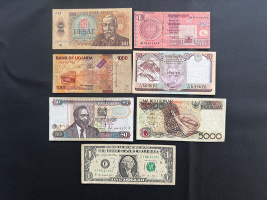 7 Pcs Mixed Collectible Banknotes | World Banknote Lot from 7 Different Countries – Set 30