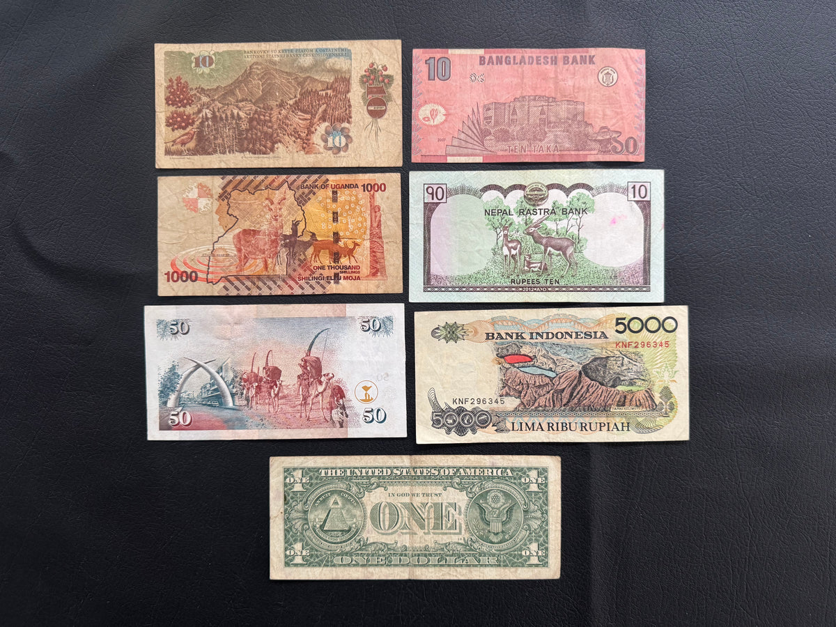 7 Pcs Mixed Collectible Banknotes | World Banknote Lot from 7 Different Countries – Set 30