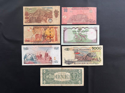 7 Pcs Mixed Collectible Banknotes | World Banknote Lot from 7 Different Countries – Set 30