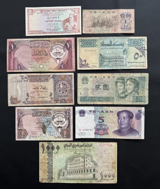 9 Pcs Mixed Collectible Banknotes | World Banknote Lot from 6 Different Countries – Set 31