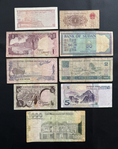 9 Pcs Mixed Collectible Banknotes | World Banknote Lot from 6 Different Countries – Set 31