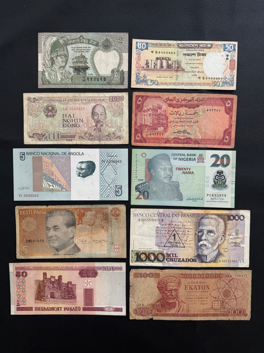 10 Pcs Mixed Collectible Banknotes | World Banknote Lot from 10 Different Countries – Set 34