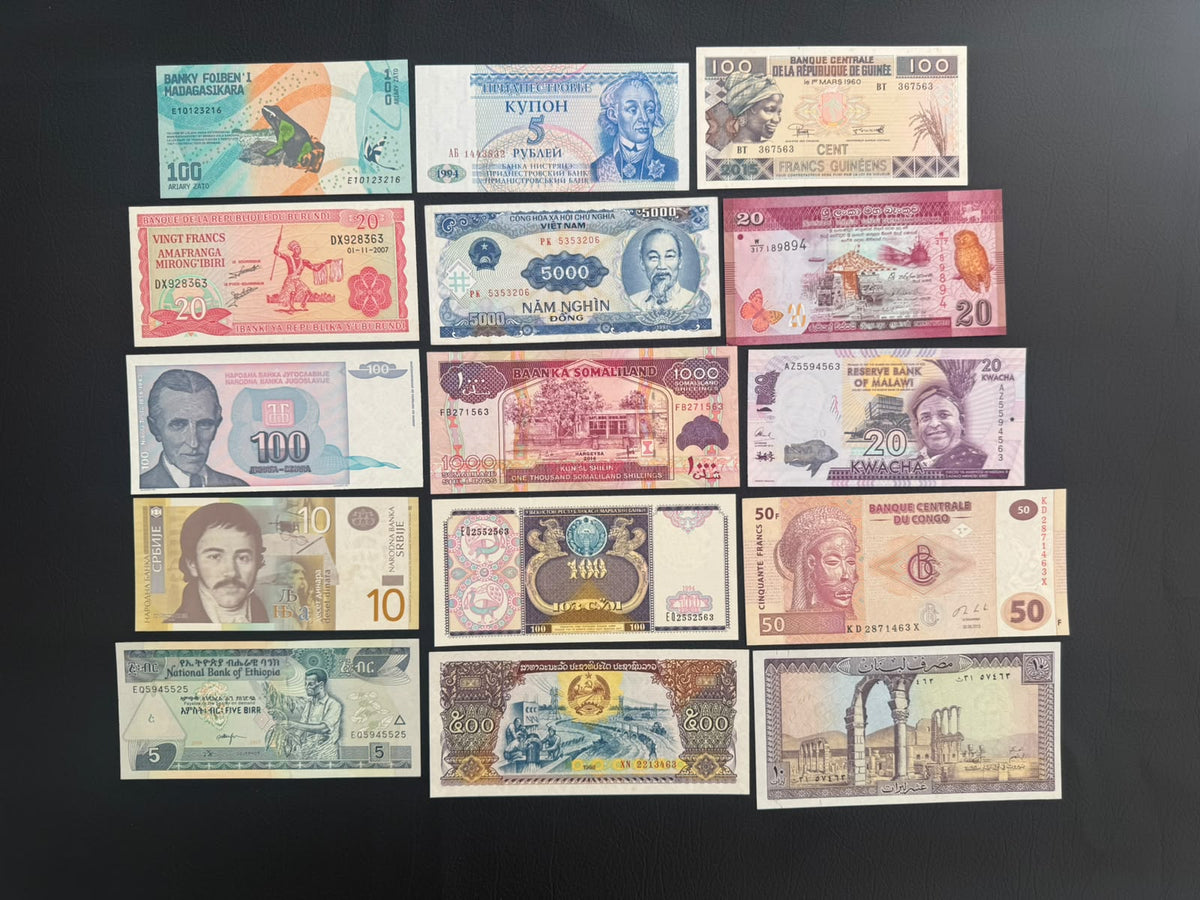 15 Pcs Mixed Collectible Banknotes | World Banknote Lot from 15 Different Countries – Set 42