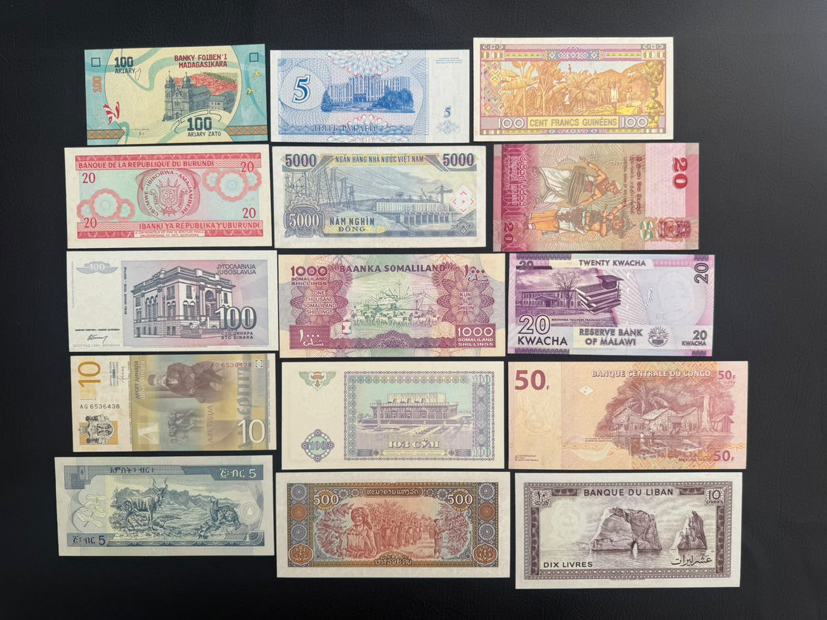 15 Pcs Mixed Collectible Banknotes | World Banknote Lot from 15 Different Countries – Set 42