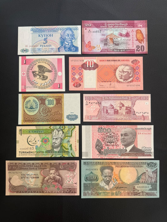 10 Pcs Mixed Collectible Banknotes | World Banknote Lot from 10 Different Countries – Set 43