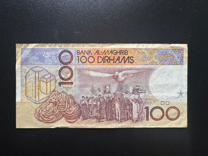 Morocco 100 Dirhams Banknote 1987 old VF-Circulated Paper Money Bank Bill p-65