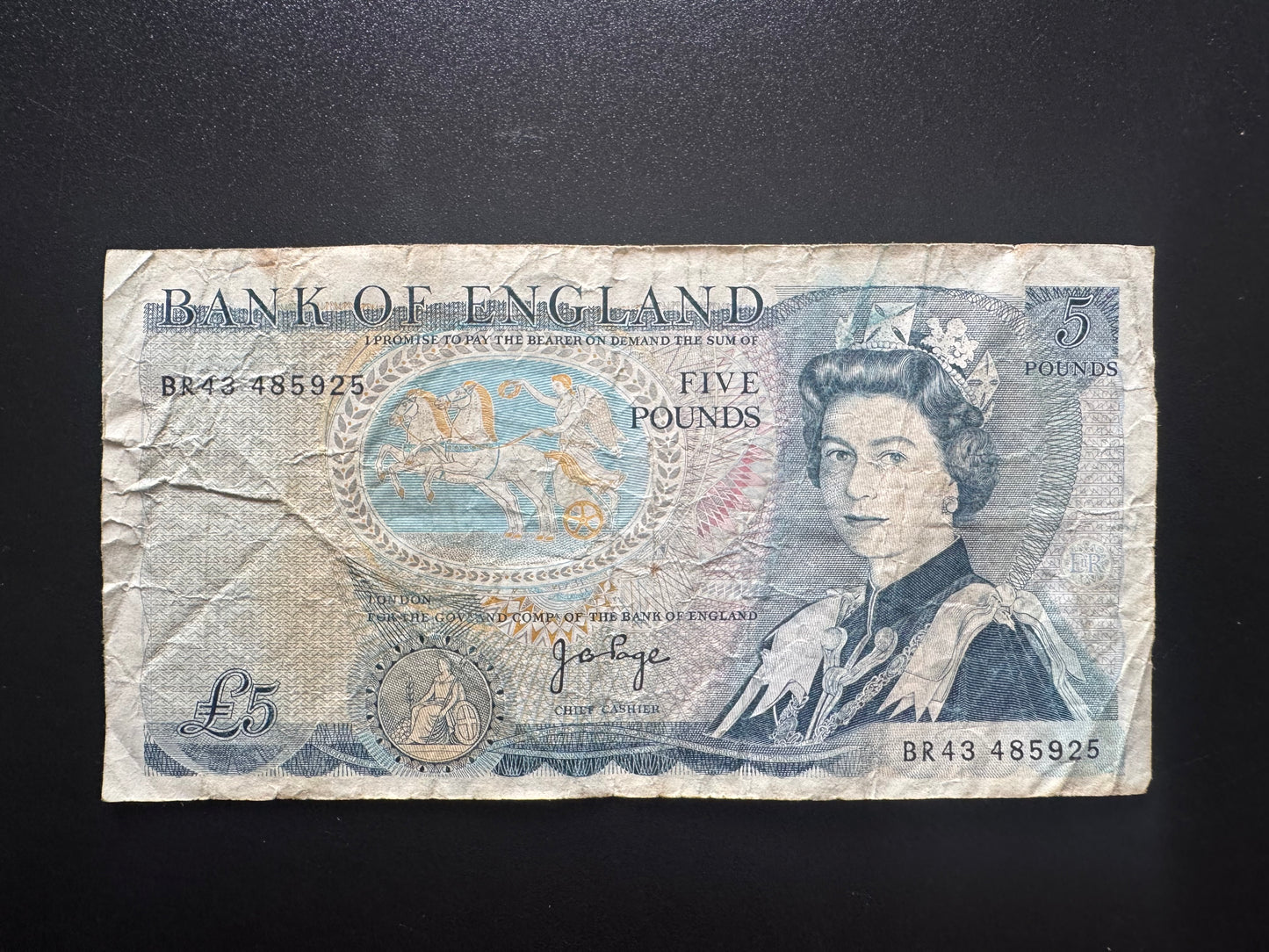 England 5 Pound GBP Banknote 1971-1991 old Circulated Paper Bank Bill P-378b