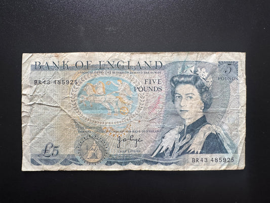 England 5 Pound GBP Banknote 1971-1991 old Circulated Paper Bank Bill P-378b