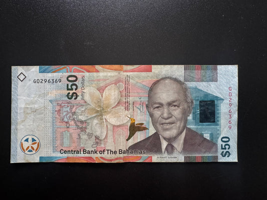 Bahamas 50 Dollars Banknote 2019 Circulated Paper Money Bank Bill P-w81