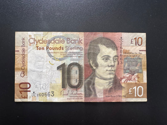 Scotland Clydesdale Bank 10 Pounds Banknote 2009 old VF-Circulated Bills P-229j