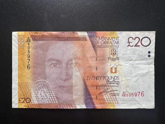 Gibraltar 20 Pound GBP Banknote 2011 VF-Circulated Paper Money Bank Bill P-37