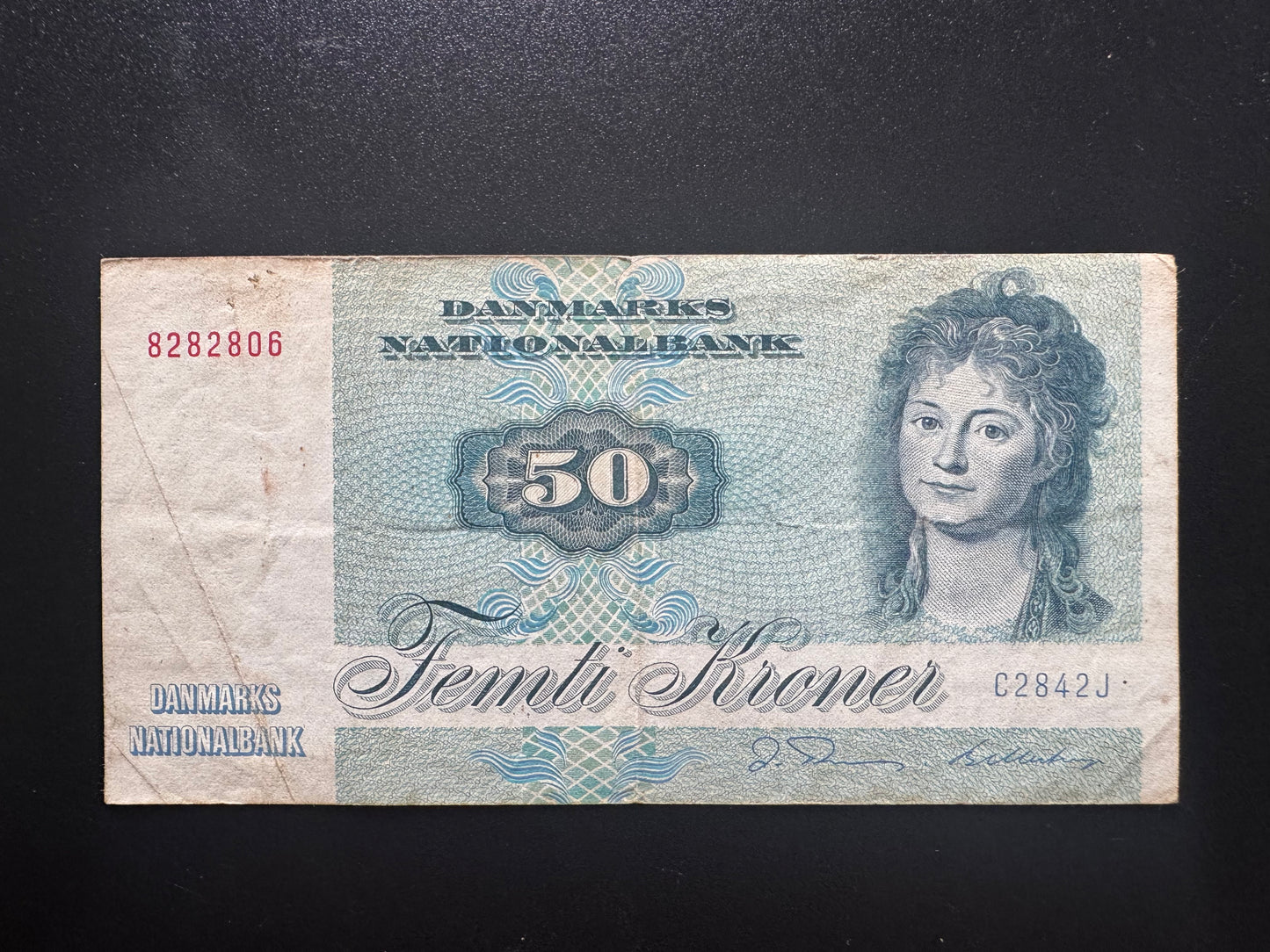 Denmark 50 Kroner Banknote 1972 Old Circulated Paper Money Bank Bills P-50