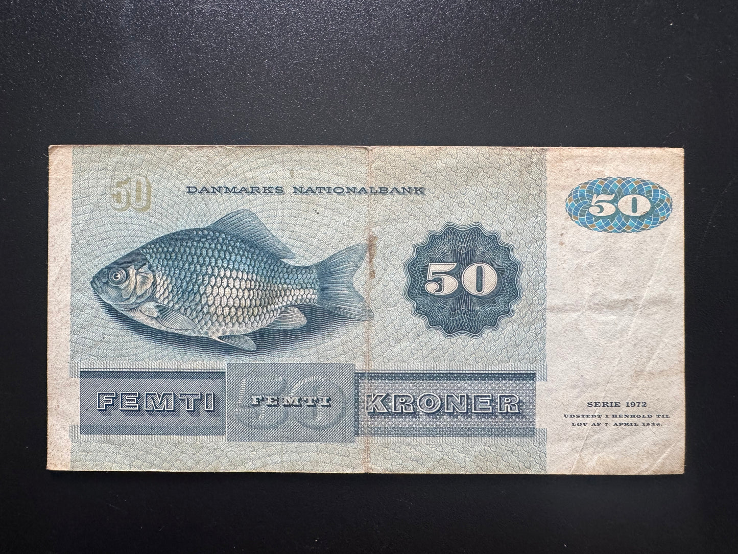 Denmark 50 Kroner Banknote 1972 Old Circulated Paper Money Bank Bills P-50